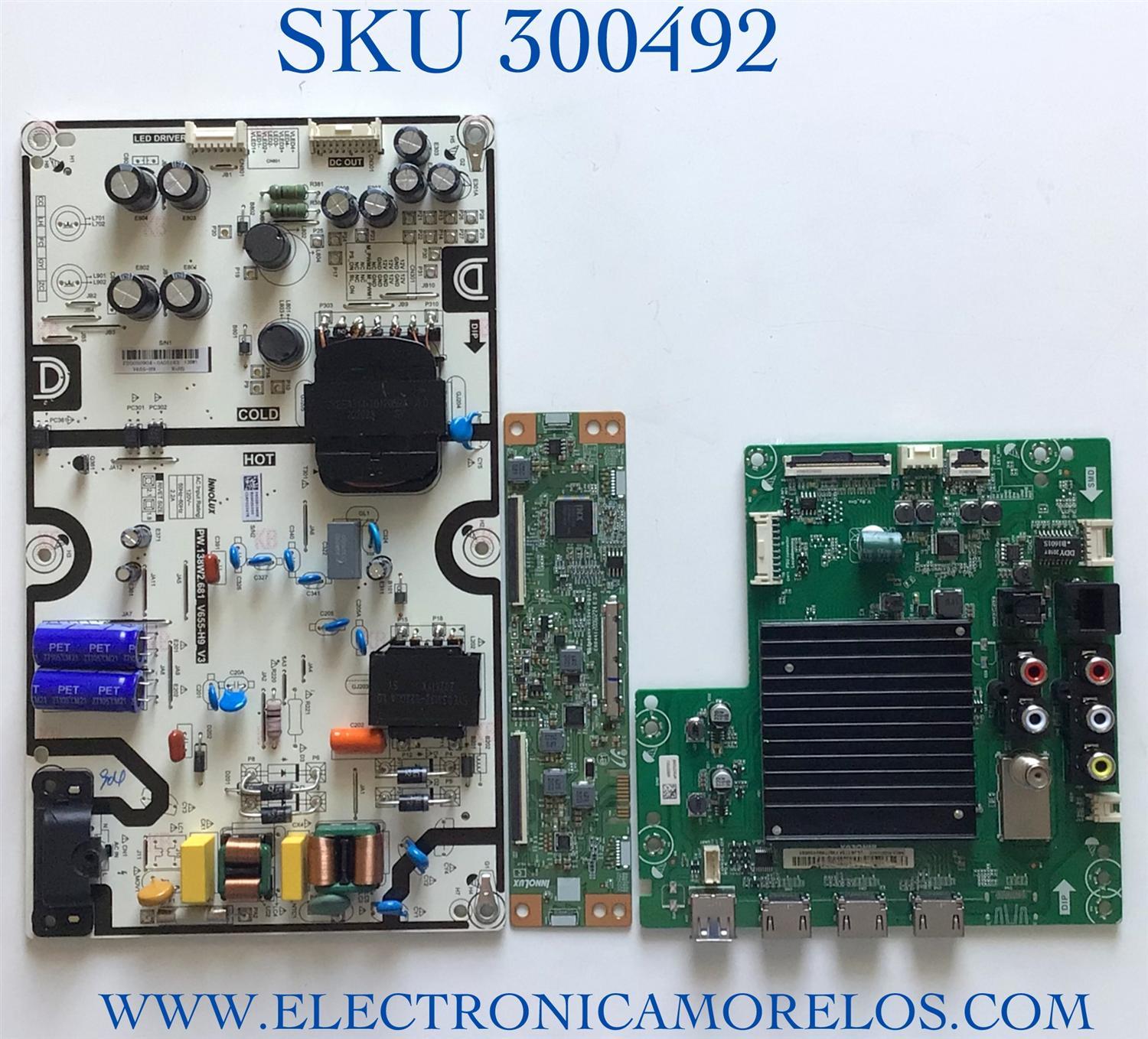 KIT DE TARJETAS PARA TV VIZIO MAIN 6M03M0003U00R / TD.MT5691.U761 / A0003700J / AP302703KK / FUENTE P650D108DB / PW.138W2.681  / B0002G000 / CGRP0234TK / T-CON TACDJ4031 / E88441 / PANEL V650DJ4-D03 REV.C1 / MODELO V655-H9 LINIZCKW